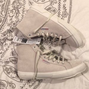 SUPERGA HIGH TOPS IN CREAM SUEDE